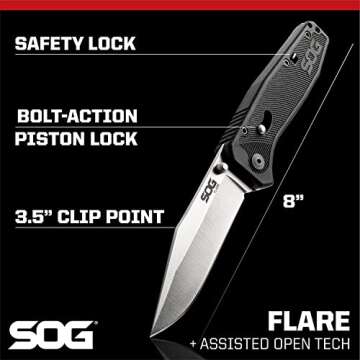 SOG Flare Folding and Pocket Knife - Assisted Opening Tech & GRN Grip