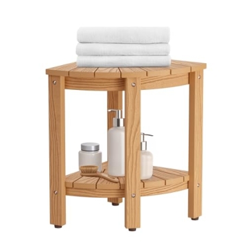 Upstreman 12" Corner Shower Bench Shower Stool for Inside Shower Seat with Shelf Foot Rest for Shavi...