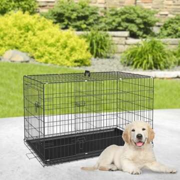 BestPet Dog Crate Dog Cage Dog Kennel Metal Wire Double-Door Folding Pet Animal Pet Cage with Plasti...