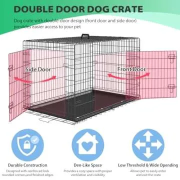 BestPet Dog Crate Dog Cage Dog Kennel Metal Wire Double-Door Folding Pet Animal Pet Cage with Plastic Tray and Handle for Small Dogs,24 inches