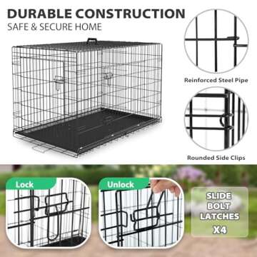 BestPet Dog Crate Dog Cage Dog Kennel Metal Wire Double-Door Folding Pet Animal Pet Cage with Plastic Tray and Handle for Small Dogs,24 inches