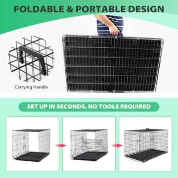 BestPet Dog Crate Dog Cage Dog Kennel Metal Wire Double-Door Folding Pet Animal Pet Cage with Plastic Tray and Handle for Small Dogs,24 inches