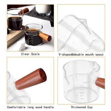 Foyofly 3 oz Espresso Measuring Cup Shot Glasses Measuring Triple Pitcher Double Spouts Glass Creame...