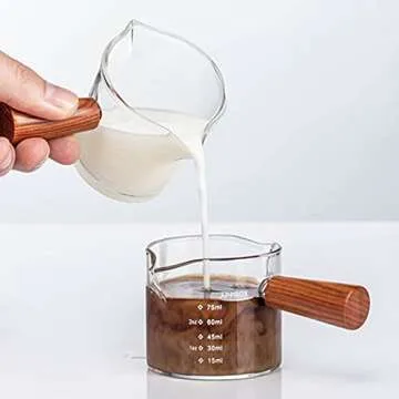 Foyofly 3 oz Espresso Measuring Cup Shot Glasses Measuring Triple Pitcher Double Spouts Glass Creamer Measure Cup for Barista Coffee Carafe Sauce Milk Bar Party Wine Cocktail, 75ML