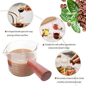 Foyofly 3 oz Espresso Measuring Cup Shot Glasses Measuring Triple Pitcher Double Spouts Glass Creamer Measure Cup for Barista Coffee Carafe Sauce Milk Bar Party Wine Cocktail, 75ML