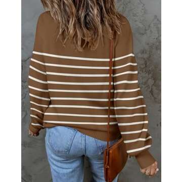 ZESICA Women's Fall Fashion Turtleneck Long Sleeve Striped Ribbed Knit Loose Pullover Sweater Tops,Tan,Medium