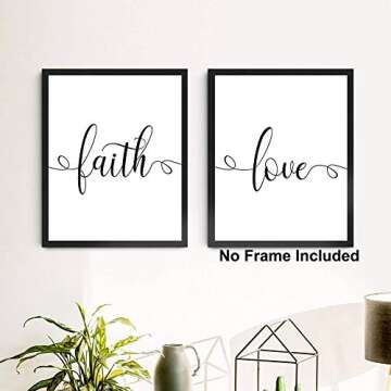 KAIRNE Faith Hope Love Grace Bible Verse Art Print,Set Of 4 (8X10”) Inspirational Typography Art Painting,Christian Quote Canvas Poster For Home Office Decor,Unframed