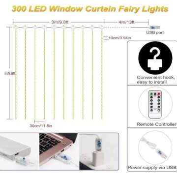 300 LED Curtain Lights with Remote Control for Events