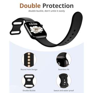 Sunnywoo Patenting Sport Bands Compatible with Apple Watch Bands for Women Men 40mm 41mm 42mm 38mm, 44mm 45mm 46mm 49mm, Soft Silicone Watch Straps for iWatch Series 10/9/8/7/6/5/4/3/2/1 Ultra SE
