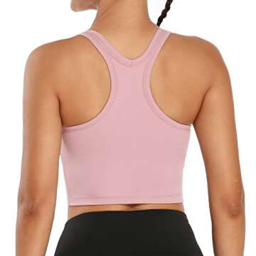 Nanomi Beauty Womens Removable Padded Sports Bras Workout Running Yoga Tank Tops (Pink, Medium)