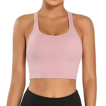 Nanomi Beauty Womens Removable Padded Sports Bras Workout Running Yoga Tank Tops (Pink, Medium)