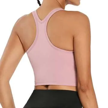 Nanomi Beauty Womens Removable Padded Sports Bras Workout Running Yoga Tank Tops (Pink, Medium)