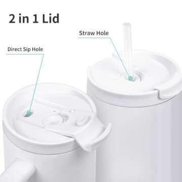 PYD Life 2 Pack 40 OZ Sublimation Tumblers with Handle White Blanks Stainless Steel Cups Mugs with Lid and Plastic Straw for Sublimation Oven Tumbler Heat Press Printing