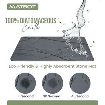MATBOT Diatomite Stone Bath Mat, Non-Slip Diatomaceous Earth Mat, Quick Stone Drying, Highly Absorbent Stone Bath Mats for Bathroom, Easy to Clean, Bathroom Stone Mat, Grey Marble (23.6" x 15.4")