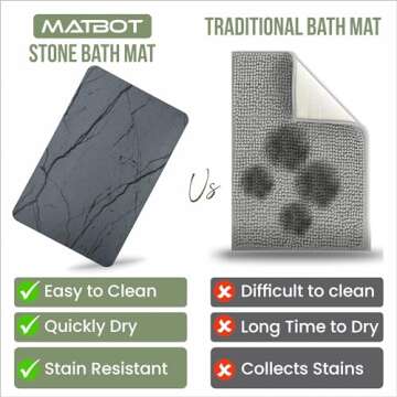 MATBOT Diatomite Stone Bath Mat, Non-Slip Diatomaceous Earth Mat, Quick Stone Drying, Highly Absorbent Stone Bath Mats for Bathroom, Easy to Clean, Bathroom Stone Mat, Grey Marble (23.6" x 15.4")