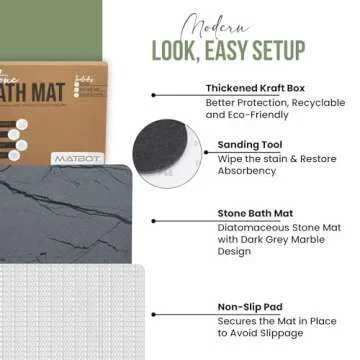 MATBOT Diatomite Stone Bath Mat, Non-Slip Diatomaceous Earth Mat, Quick Stone Drying, Highly Absorbent Stone Bath Mats for Bathroom, Easy to Clean, Bathroom Stone Mat, Grey Marble (23.6" x 15.4")