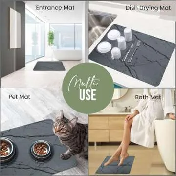 MATBOT Diatomite Stone Bath Mat, Non-Slip Diatomaceous Earth Mat, Quick Stone Drying, Highly Absorbent Stone Bath Mats for Bathroom, Easy to Clean, Bathroom Stone Mat, Grey Marble (23.6" x 15.4")