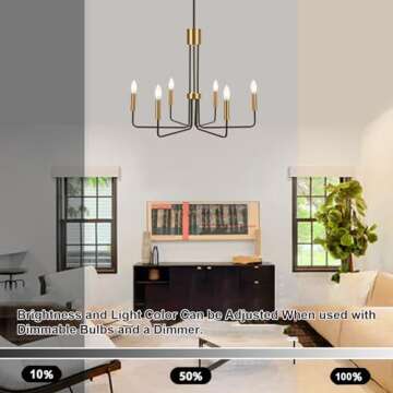 Peblto Modern Black and Gold Chandelier, Farmhouse 6-Light Dining Room Light Fixture, Vintage Hanging Chandeliers for Dining Room, Living Room, Foyer, Hallway