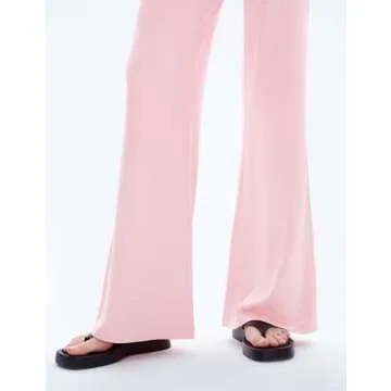 C202 Womens Loungewear Set 2 Piece Pajamas Matching Sets Long Sleeve Crewneck T Shirts Wide Leg Pants Casual, Pale Pink X-Small