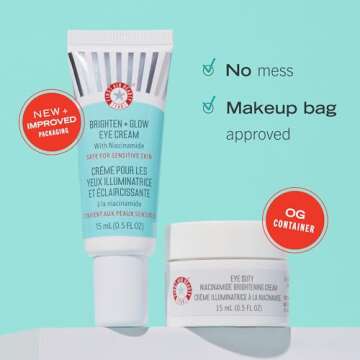 First Aid Beauty - Brighten + Glow Eye Cream with Niacinamide, Gives Skin an Instant Glow and Hydrates to Gradually Brighten & Help Reduce Appearance of Dark Circles, Safe for Sensitive Skin, 0.5 oz