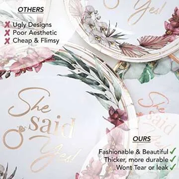 Bridal Shower Decorations She Said Yes Party Plates Cups Napkins Dinnerware Set for 25 Rose Gold Engagement Bachelorette Party Decor
