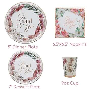 Bridal Shower Decorations She Said Yes Party Plates Cups Napkins Dinnerware Set for 25 Rose Gold Engagement Bachelorette Party Decor