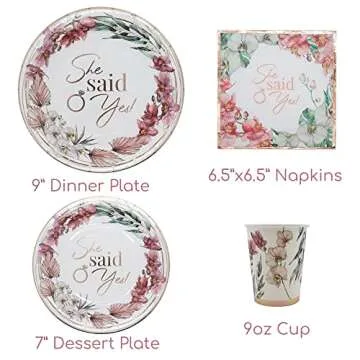 Bridal Shower Decorations She Said Yes Party Plates Cups Napkins Dinnerware Set for 25 Rose Gold Engagement Bachelorette Party Decor