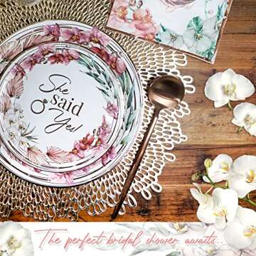 Bridal Shower Decorations She Said Yes Party Plates Cups Napkins Dinnerware Set for 25 Rose Gold Engagement Bachelorette Party Decor