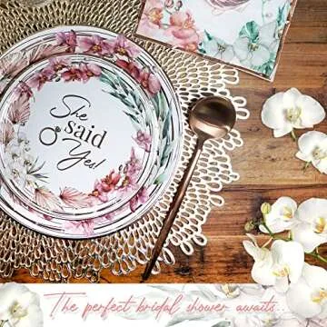 Bridal Shower Decorations She Said Yes Party Plates Cups Napkins Dinnerware Set for 25 Rose Gold Engagement Bachelorette Party Decor