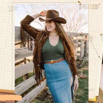 JASGOOD Women's Western Belt Vintage Brown Leather Waist Belt for Pants Jeans with Gold Buckle