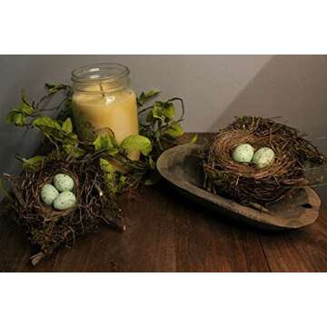 The Bridge Collection Faux Decorative Bird's Egg Nest - Cute Bird Nest with Eggs Tabletop Decoration for Spring, Summer, Everyday Home Decor (Robin's Eggs - Set of 2)