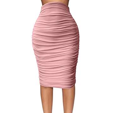 YMDUCH Women's Sexy Ruched Bodycon Elasticity Pencil Skirt for Casual Club Wear