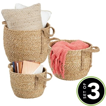 mDesign Braided Seagrass Storage Basket Set - 3 Durable Bins