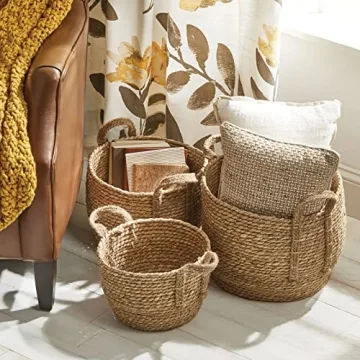 mDesign Braided Seagrass Storage Basket Set - 3 Durable Bins