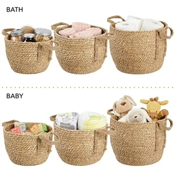 mDesign Braided Seagrass Storage Basket Set - 3 Durable Bins