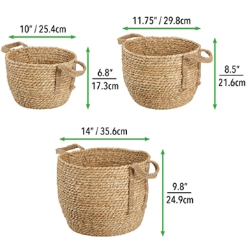 mDesign Braided Seagrass Storage Basket Set - 3 Durable Bins