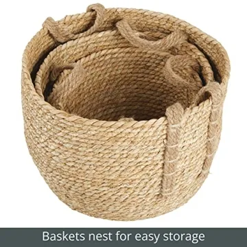 mDesign Braided Seagrass Storage Basket Set - 3 Durable Bins