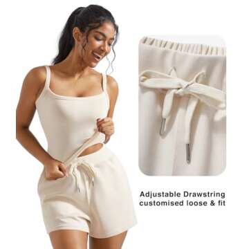 OMKAGI Women 2 Piece Outfits Sleeveless Tank Top Sweat Shorts Set with Pockets Vacation Sets
