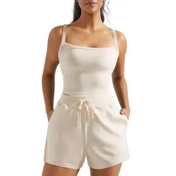 OMKAGI Women 2 Piece Outfits Sleeveless Tank Top Sweat Shorts Set with Pockets Vacation Sets