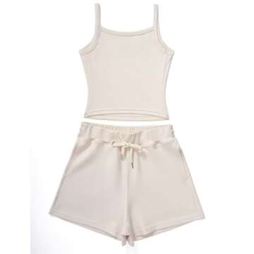 OMKAGI Women 2 Piece Outfits Sleeveless Tank Top Sweat Shorts Set with Pockets Vacation Sets