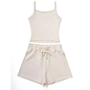 OMKAGI Women 2 Piece Outfits Sleeveless Tank Top Sweat Shorts Set with Pockets Vacation Sets