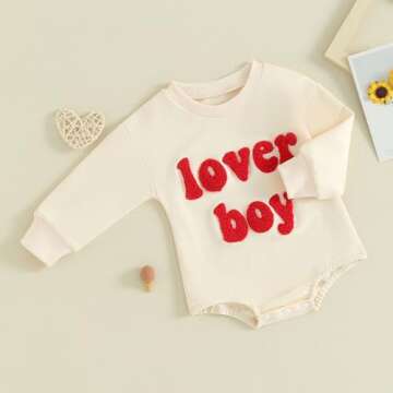YINGISFITM Baby Boy Valentines Outfit Sweatshirt Romper Long Sleeve Bubble Onesie Newborn Winter Clothes Lover Boy (Beige-lover, 3-6 Months)