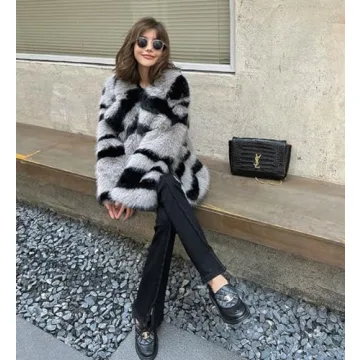 EDGBI Women Zebra Faux Fur Coat Stylish Winter Wear