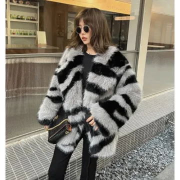 EDGBI Women Zebra Faux Fur Coat Stylish Winter Wear