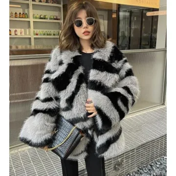 EDGBI Women Zebra Faux Fur Coat Stylish Winter Wear