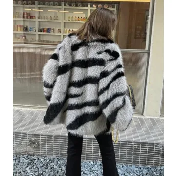 EDGBI Women Zebra Faux Fur Coat Stylish Winter Wear