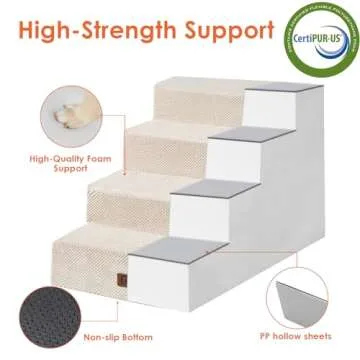 EHEYCIGA Dog Stairs for Bed 20”H, 4-Step Extra Wide Dog Steps for High Bed, Pet Steps for Small Dogs and Cats, Non-Slip Balanced Dog Indoor Ramp, Beige