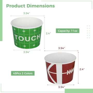 ZWY4002 Football Snack Bowls - 45 Piece Set for Parties