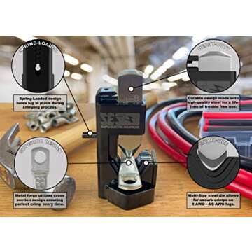 Hammer Battery Lug Crimping Tool for 8, 6, 4, 2, 1/0, 2/0, 3/0, 4/0 American Wire Gauge (AWG) Wire and Cable