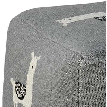 Creative Co-op DF1714 Cotton Knit Pouf with White Llama Images Seating, Grey